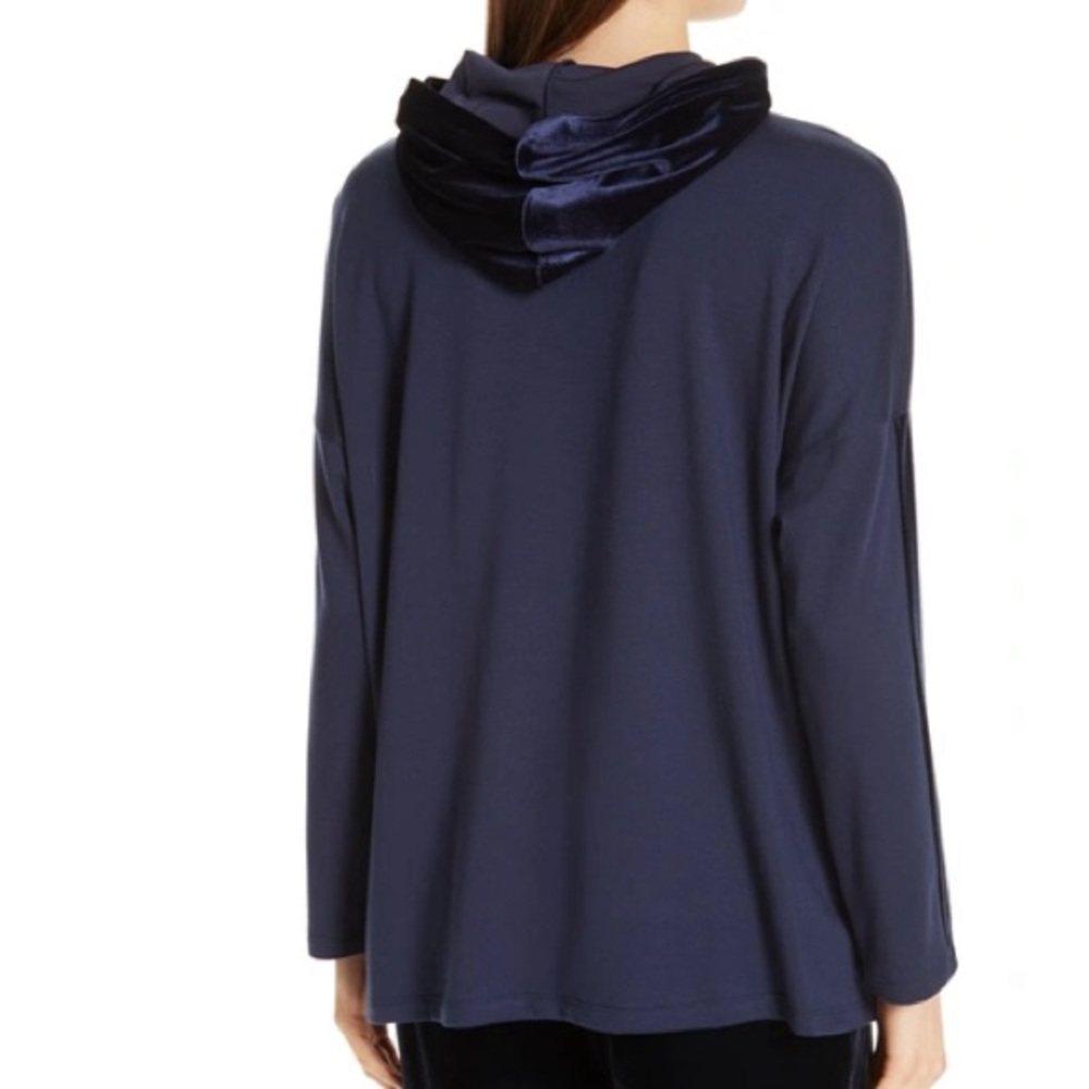 NWT Eileen Fisher Midnight Blue Hooded Box Top S/P